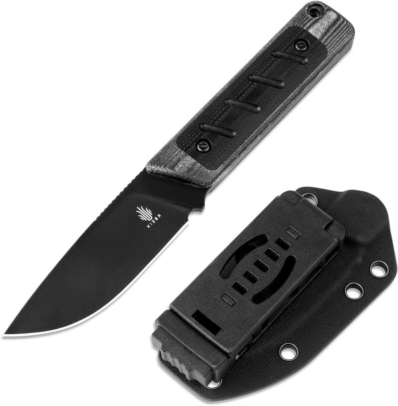 KIZER سكين سمولت الثابتة، 2.93 إنش من فولاذ 3V، سكين جيب بنقطة إسقاط، سكاكين ثابتة للتخييم مع غمد، مقبض G10 وميكارا، سكين EDC صغير للرجال والنساء للاستخدام الخارجي والداخلي 1063A2 - Image 1